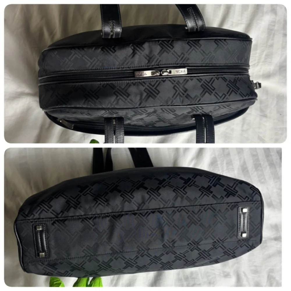 Tumi vintage Y2K black monogram ballistic nylon leather laptop travel bag unisex